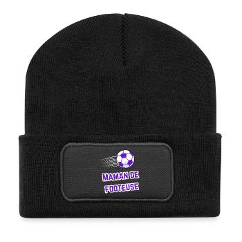 T-Shirt Mama Unterstützer Fußballer - Recycelte Patch Beanie - Schwarz - Vorne
