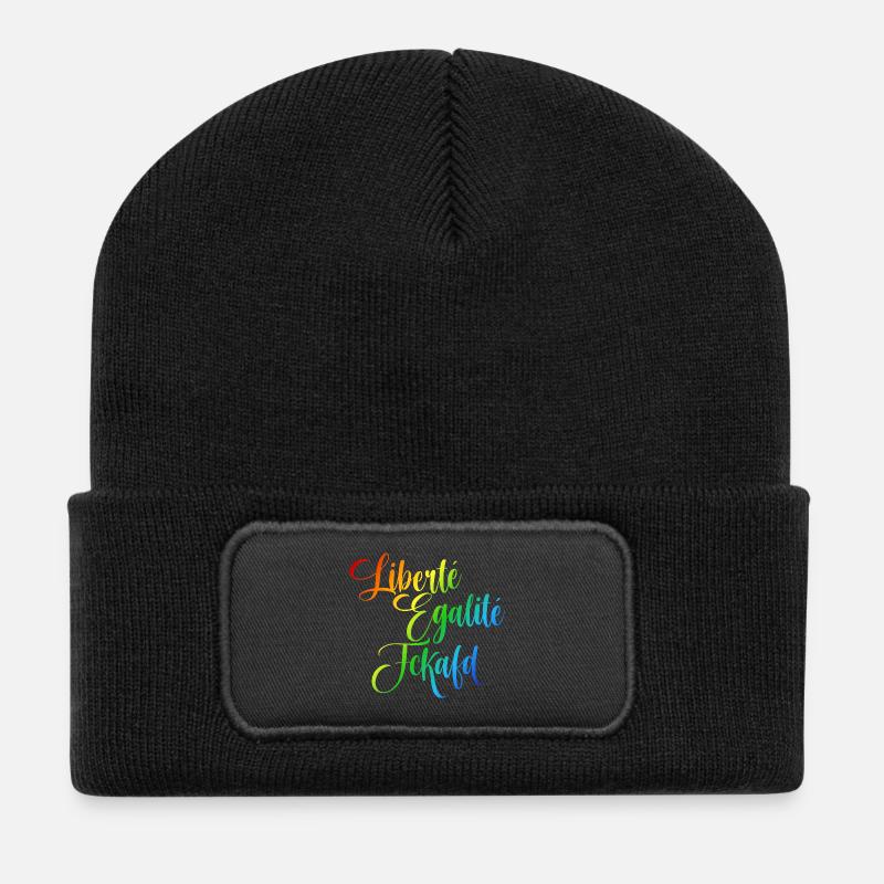 Regenbogen Liberté Égalité Fraternité - Recycelte Patch Beanie - Schwarz