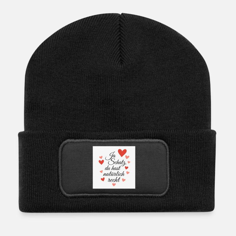 Message d’amour avec motifs de cœur - Beanie recyclé à patch - noir