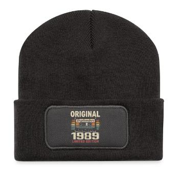 September 1989 Geburtstag, geboren im September 1989 - Recycelte Patch Beanie - Dunkelgrau - Vorne
