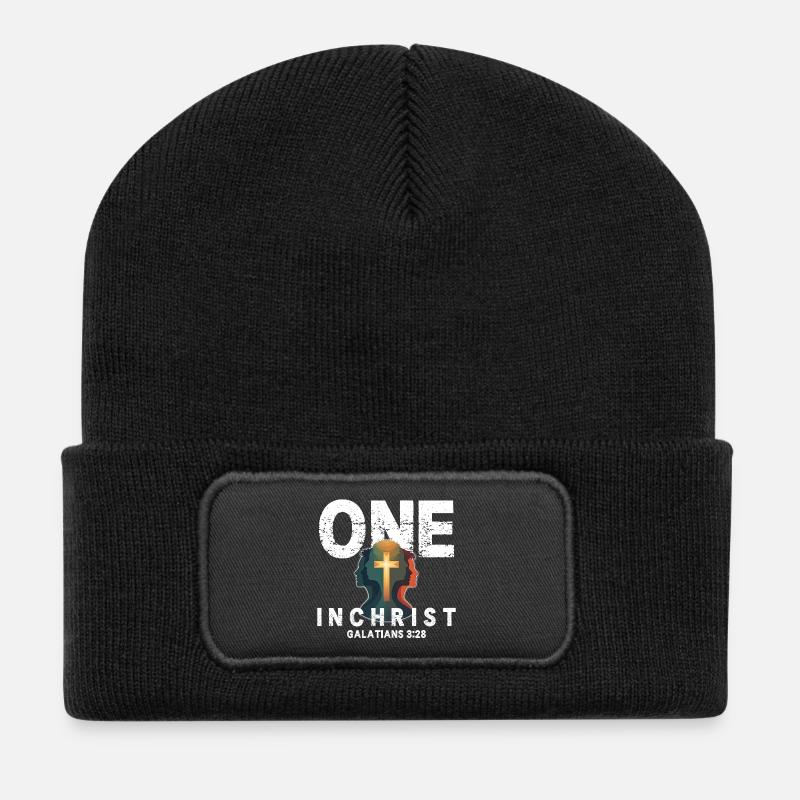 Glaube im Licht Jesus Kreuz Silhouette - Recycelte Patch Beanie - Schwarz