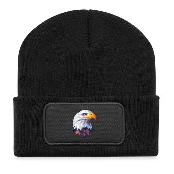 Adler Kopf Low Poly Logo Design - Recycelte Patch Beanie - Schwarz - Vorne