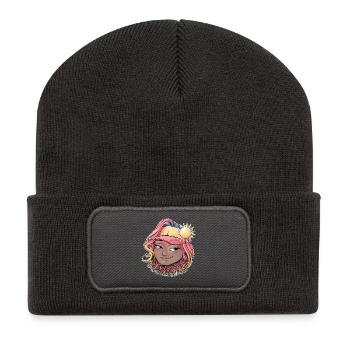 Sonnenverwöhntes Boho-Mädchen Illustration - Recycelte Patch Beanie - Dunkelgrau - Vorne