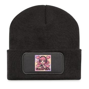 Pixel Art Gamer Mädchen Illustration - Recycelte Patch Beanie - Dunkelgrau - Vorne