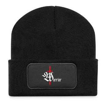 Gothic Warrior Design with Sword white text - Recycled Patch Beanie - black - Front
