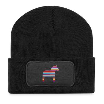 Dalapferd Streifen skandinavisch Schweden Kinder - Recycelte Patch Beanie - Schwarz - Vorne