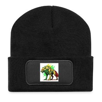 Futuristischer Löwe mit Cyborg-Design - Recycelte Patch Beanie - Schwarz - Vorne