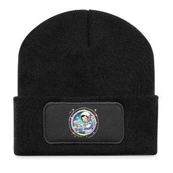 Astronautenmädchen mit Pilzen – Süßes Space-Design - Recycelte Patch Beanie - Schwarz - Vorne