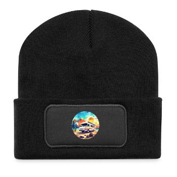 Retro Camping Design – Tente et camping-car low poly - Beanie recyclé à patch - noir - Devant