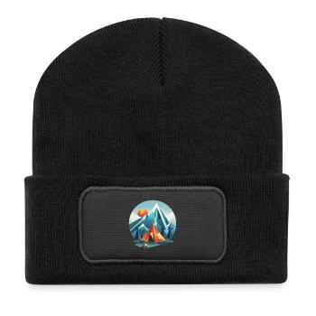 Low Poly Camping Adventure – Look rétro d’été - Beanie recyclé à patch - noir - Devant