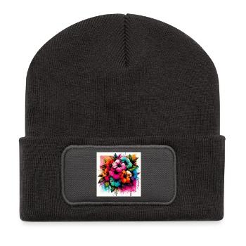 Fleurs d’hibiscus - Beanie recyclé à patch - charbon - Devant