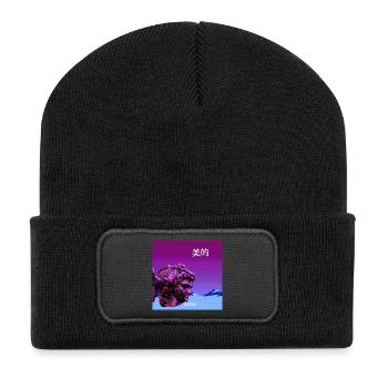 Statue von Ares im vibrierenden Glitch-Stil - Recycelte Patch Beanie - Schwarz - Vorne