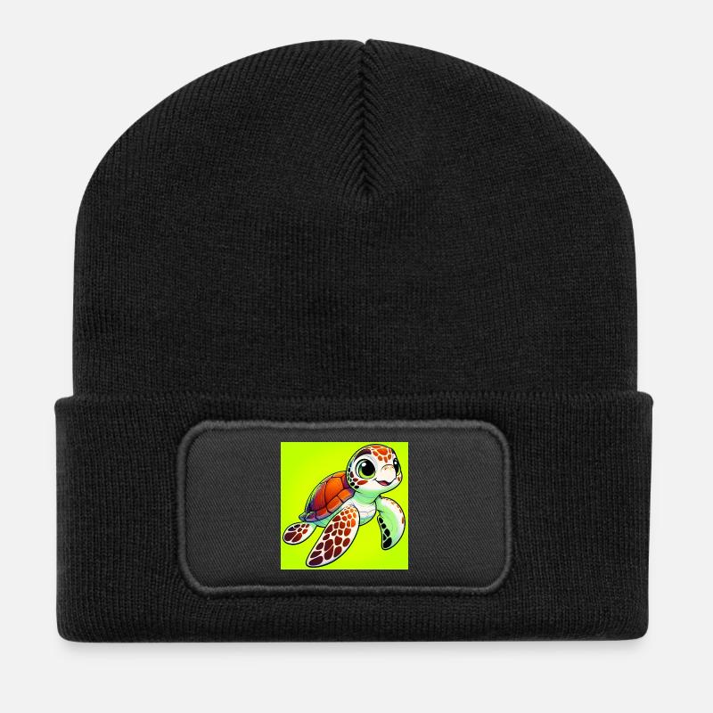 Schildkröte - Recycelte Patch Beanie - Schwarz