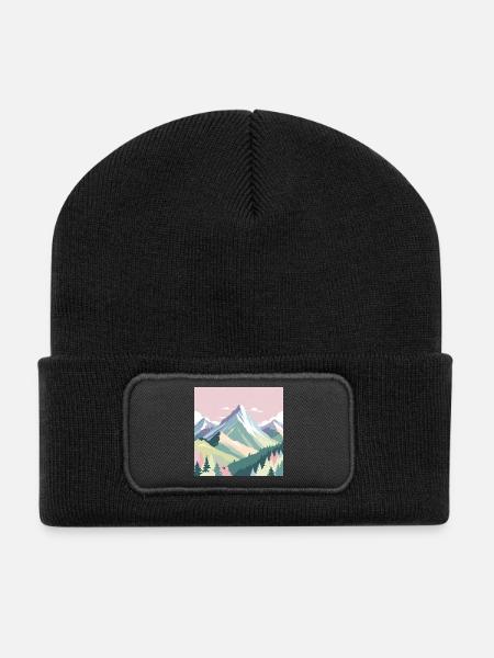Abstrakte Berglandschaft mit Pastellfarben - Recycelte Patch Beanie - Schwarz