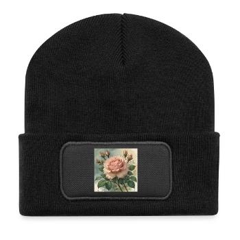 Fleur de rose rose élégamment délicate - Beanie recyclé à patch - noir - Devant