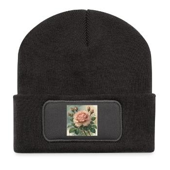 Elegantly delicate pink rose blossom - Recycled Patch Beanie - dark grey - Front