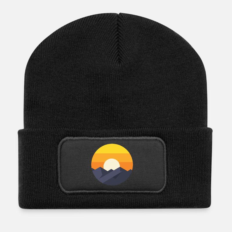Coucher de soleil Montagne Abstrait - Beanie recyclé à patch - noir