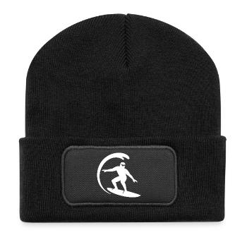 Surfer Wellenreiten Surfboard Silhouette Sommer - Recycelte Patch Beanie - Schwarz - Vorne
