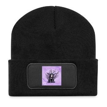 Vampir Fee Mädchen auf dunklem Baum - Recycelte Patch Beanie - Schwarz - Vorne