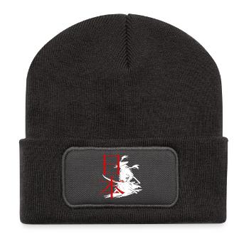 Martial arts design with samurai and lettering - Recycled Patch Beanie - dark grey - Front