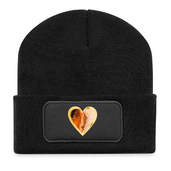 HERZ LIEBE ORANGE - Recycelte Patch Beanie - Schwarz - Vorne