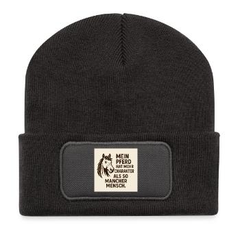Mein Pferd Hat Mehr Charakter - Recycelte Patch Beanie - Dunkelgrau - Vorne