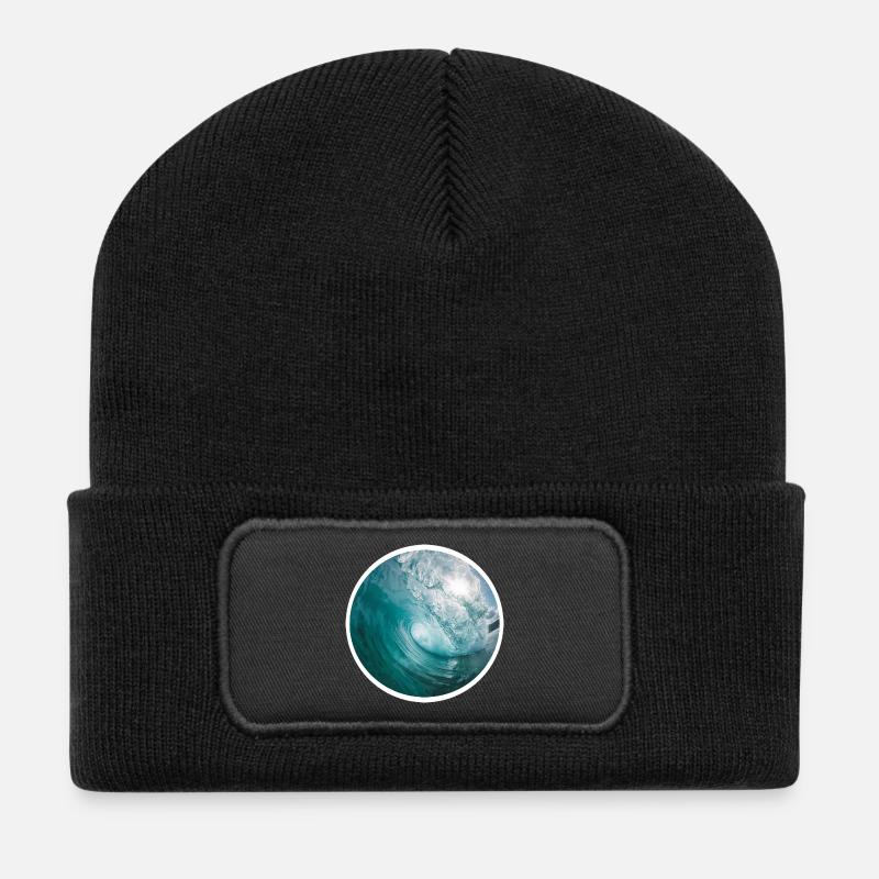 Mouvement des vagues Art de la mer - Beanie recyclé à patch - noir
