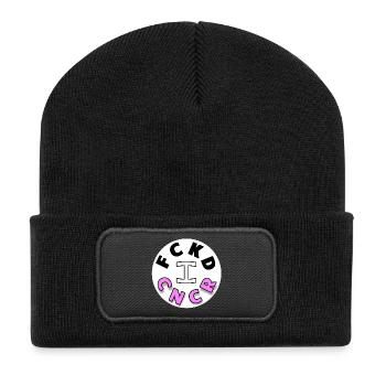 I FUCKED CANCER - Brustkrebs - Rosa Kreis II - Recycelte Patch Beanie - Schwarz - Vorne