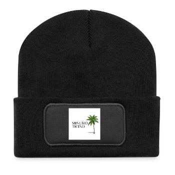 Tropical Minusio Ticino palm motif - Recycled Patch Beanie - black - Front