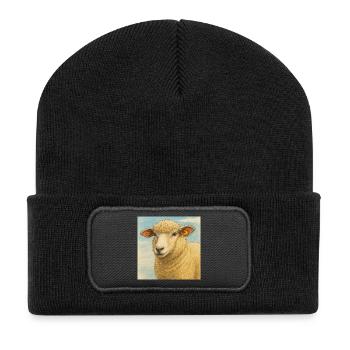 Wolliges Schaf Blau - Recycelte Patch Beanie - Schwarz - Vorne
