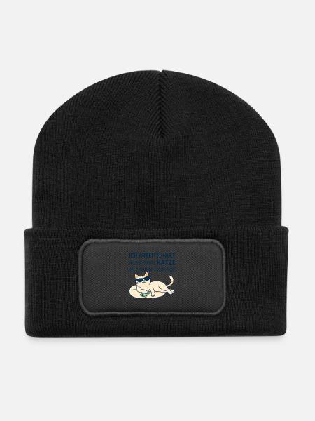 Motivational Cat Illustration with Humor - Recycled Patch Beanie - black