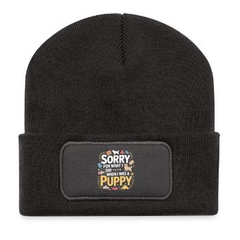 Funny Dog Owner Puppy Apology Humor   - Recycled Patch Beanie - dark grey - Front