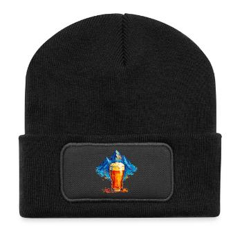 Mountain scenery with beer glass - Recycled Patch Beanie - black - Front