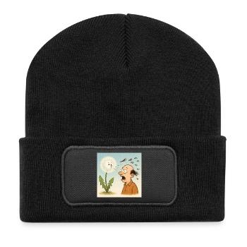 Pusteblume Glatze – Lustiges Cartoon Motiv - Recycelte Patch Beanie - Schwarz - Vorne