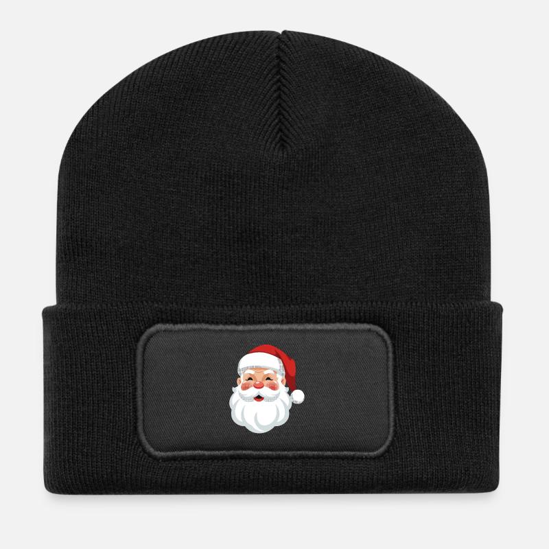 Fröhlicher Santa Claus mit rotem Hut Illustration - Recycelte Patch Beanie - Schwarz