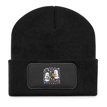Gruselige Geister Lesebücher Besties Bookish - Recycelte Patch Beanie - Schwarz - Vorne