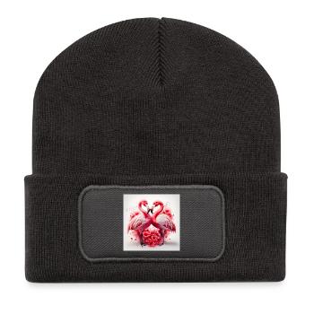 Cœurs de Flamants Rose et Fleurs - Beanie recyclé à patch - charbon - Devant