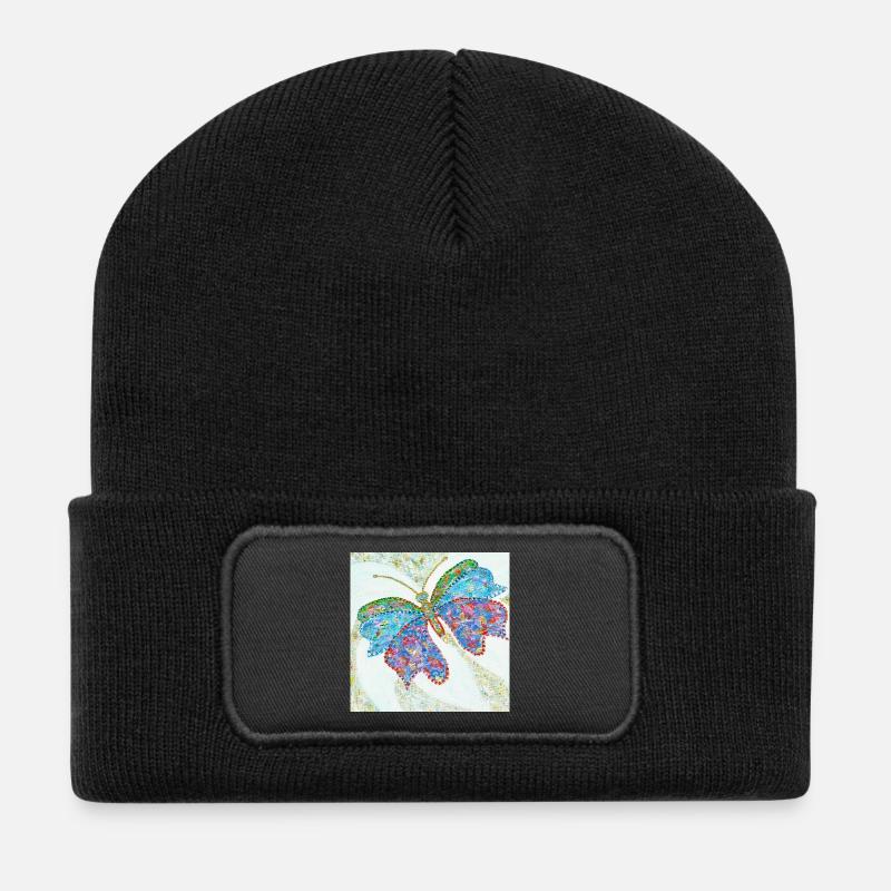 Schmetterling Artisanal Farbiges Mosaik - Recycelte Patch Beanie - Schwarz