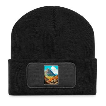 Dolomites Italy Mountain Landscape Illustration - Recycled Patch Beanie - black - Front