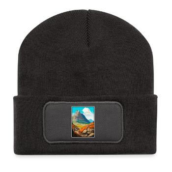 Dolomites Italy Mountain Landscape Illustration - Recycled Patch Beanie - dark grey - Front