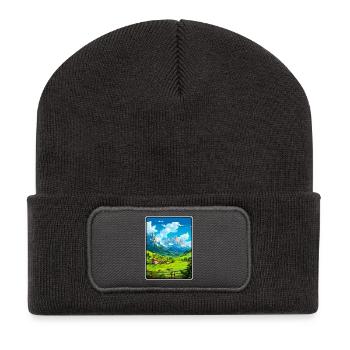 Sexten Dolomites Italy Alpine Village Scene - Recycled Patch Beanie - dark grey - Front