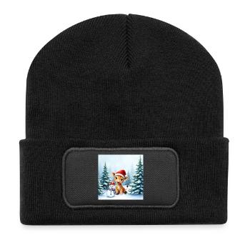 Christmas Giraffe in Winter Landscape - Recycled Patch Beanie - black - Front