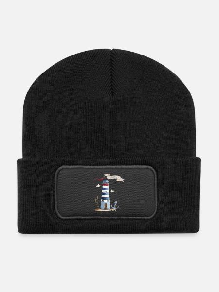 Leuchtturm mit Meerestieren und Banner - Recycelte Patch Beanie - Schwarz