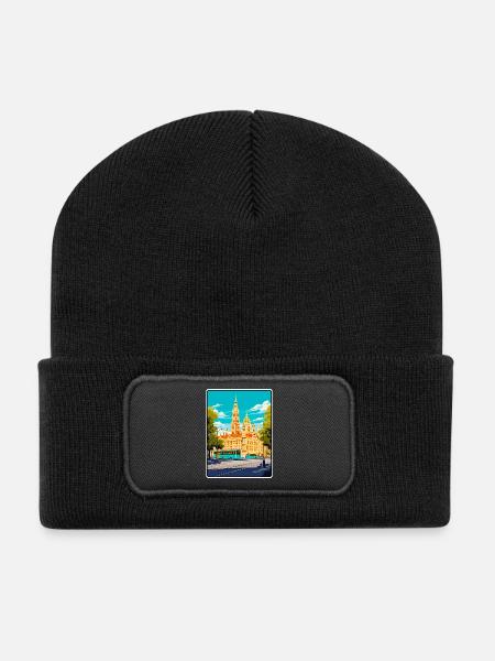 Wien Österreich Vintage Stadtbild Kunst Illustration - Recycelte Patch Beanie - Schwarz