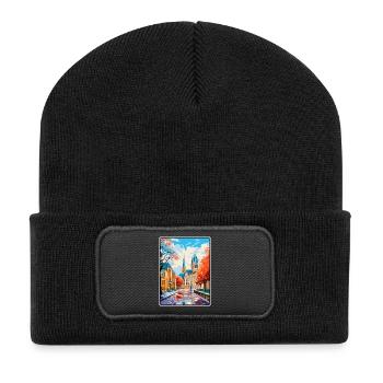 Maastricht Niederlande Herbstliche Domstraße - Recycelte Patch Beanie - Schwarz - Vorne