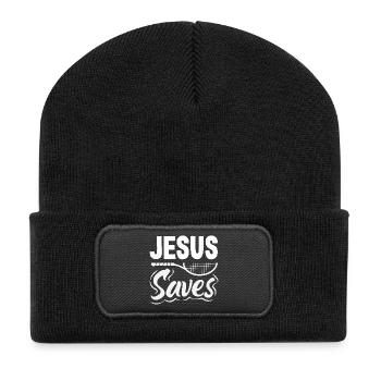 Jesus Saves Tennis Player - Recycled Patch Beanie - black - Front