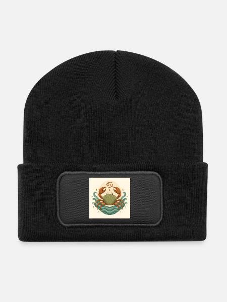 Sternzeichen Mondkrabbe stilisiert - Recycelte Patch Beanie - Schwarz
