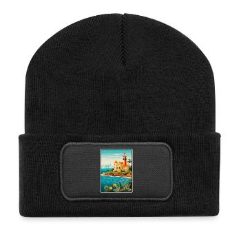 Cascais Portugal Vintage Reiseplakat Stadtlandschaft - Recycelte Patch Beanie - Schwarz - Vorne