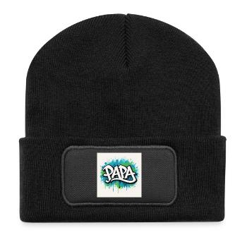 Graffiti Stil Papa Illustration - Recycelte Patch Beanie - Schwarz - Vorne