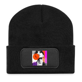 Wraparound Abstraktes Pop-Art-Porträt - Recycelte Patch Beanie - Schwarz - Vorne